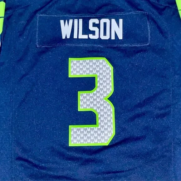 Nike Vintage Rare Seattle Seahawks Wilson Football Jersey Blue Green YXL Men S - Picture 6 of 10